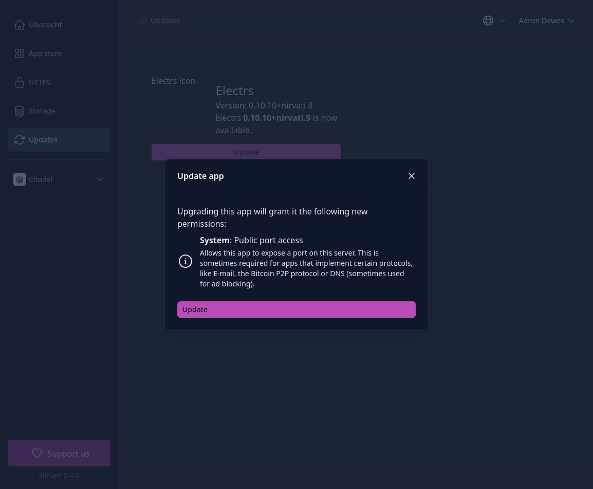 Permission notifications on updates